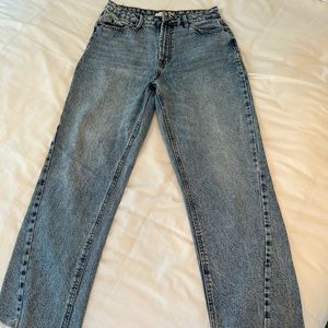 HIDDEN denim cross hem jeans- high rise straight leg